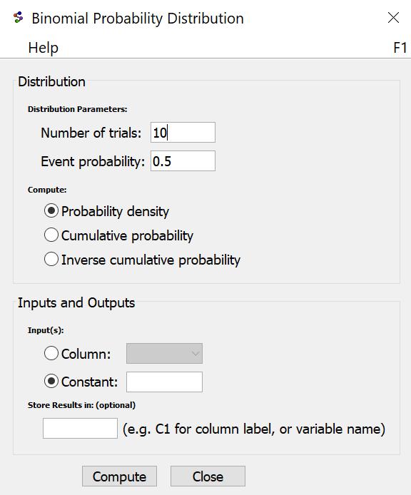 Calculate Binomial Probabilities with Statcato Calculate Menu => Probability Distributions => Binomial Enter the total number of people or times played under number of trials Enter the % (as a