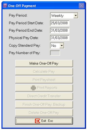 To load Reportable Fringe Benefit Amounts a. From the Pay menu, select One-Off Pay b. The Fringe Benefit Tax Year is from April 1 the previous year to March 31 the current year.