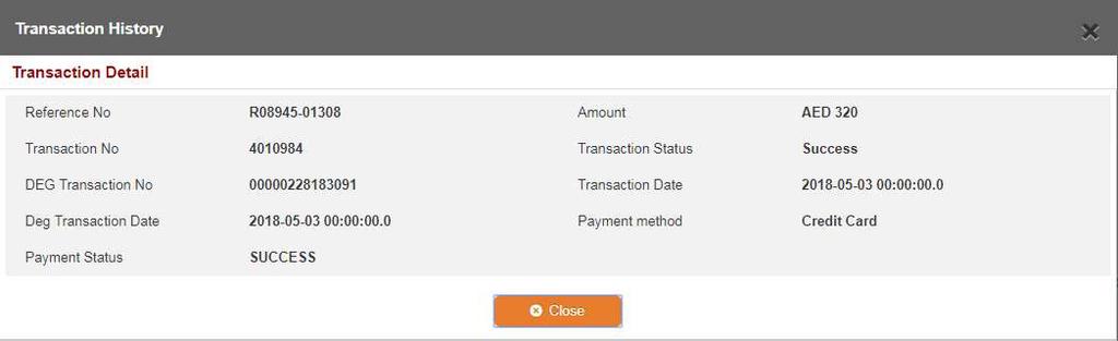 6. Click on Payment History link to view Transaction Detail.