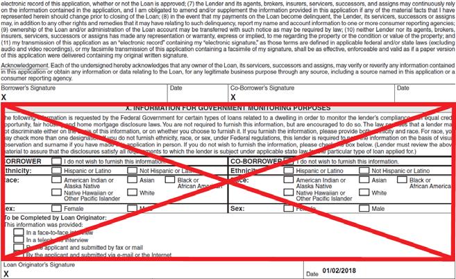 New Documents in FT360 Some systems like FT360 will show a red X through the government monitoring section on page 3 of the loan application.