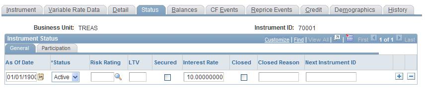 Chapter 10 Setting Up Financial Instruments Status page To enter current status information about an instrument: 1.