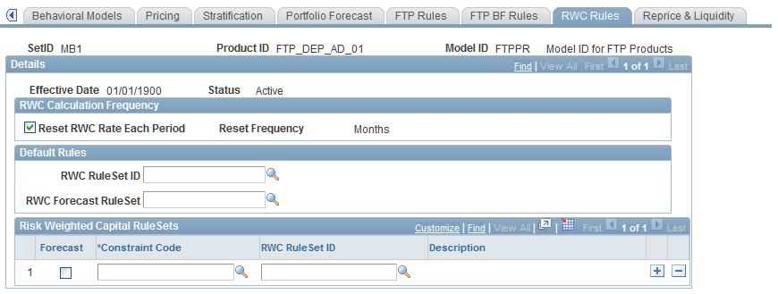 Defining Financial Calculation Rules Chapter 14 1. Set up default rules to assign the default funds transfer pricing rules for historical and forecasted balances of this product.