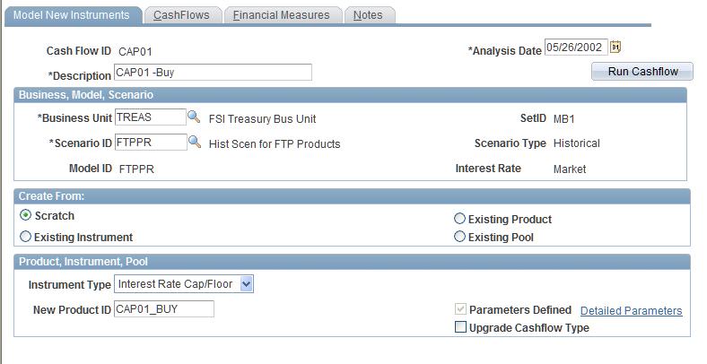 Modeling Cash Flows Chapter 16 Model New Instruments page Run Cashflow Click to run the cash flow process after defining the parameters.