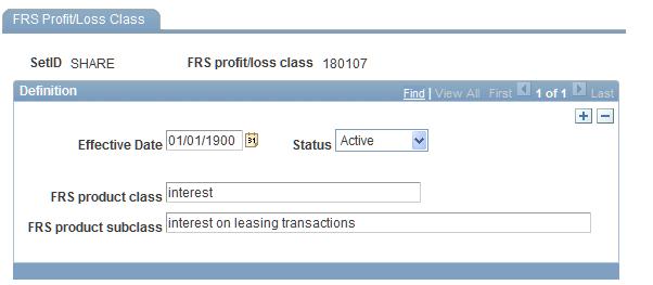 Appendix A Working with the Regulatory Reporting Center FRS Profit/Loss Class page Note. Like FRS Product Codes, FRS Profit/Loss Codes are effective-dated.