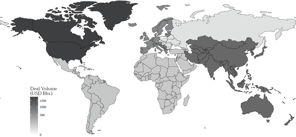 Global M&A Heat Map North America USD 1.9T 1. Sullivan & Cromwell LLP 17.7% 2. Latham & Watkins LLP 17.4% 3. Wachtell Lipton Rosen & Katz 17.2% Western Europe USD 959.4B 1.