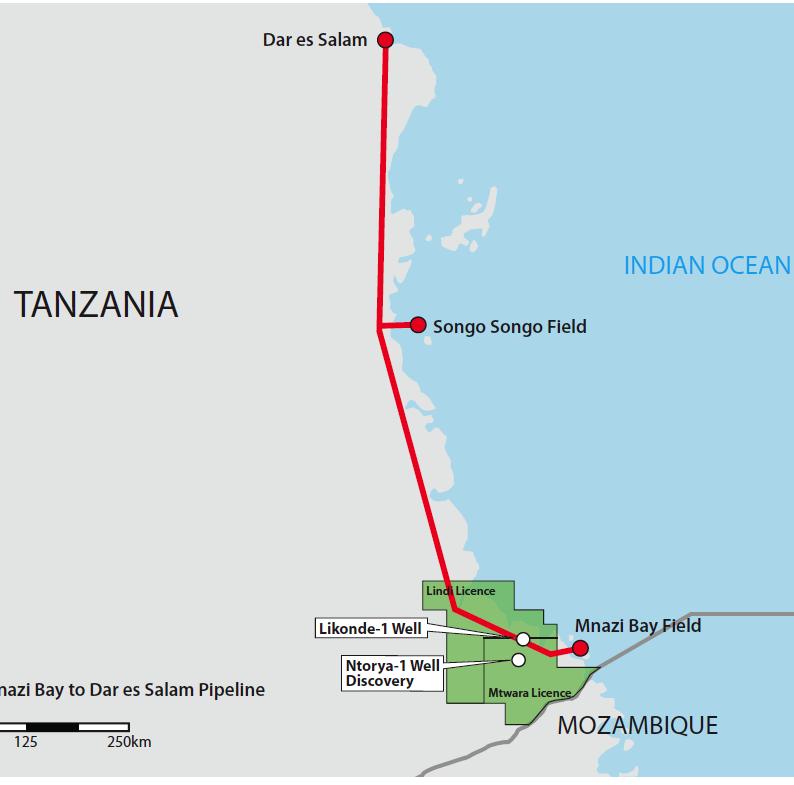 Access to markets Ruvuma PSA will benefit from excellent access to the market when the Mnazi Bay to Dar es Salaam Gas Pipeline is constructed MNAZI BAY-DAR ES SALAAM GAS PIPELINE A 530 km pipeline