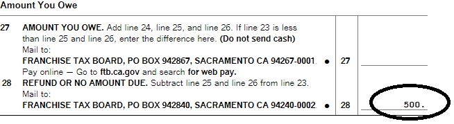 Previous California refund received line.