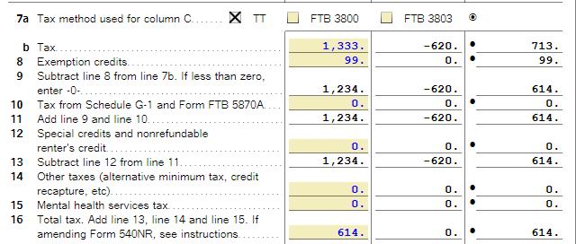 8. Enter the amounts below in Column A: Line 7b Tax Form 540 2EZ, line 17 Line 8 Exemptions credits Form 540 2EZ,