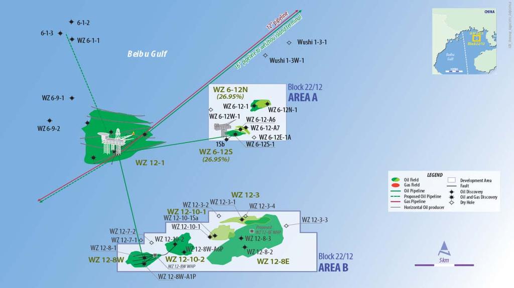 Beibu Gulf producing fields and future development targets WZ 6 12N and WZ 12 8W fields continue producing above forecast, currently ~9,300 bopd Remaining cost recovery oil entitlement of US$86.