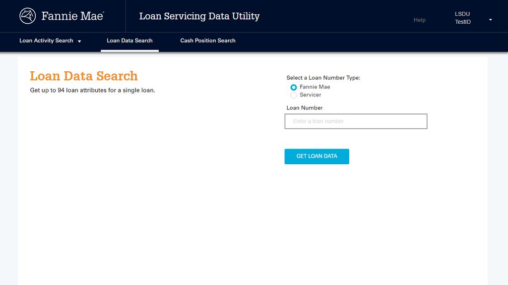Loan Data Search Loan Data Search Servicers can search for any individual loan within their authorized portfolio by clicking the Loan Data Search tab at the top of the screen. 1.