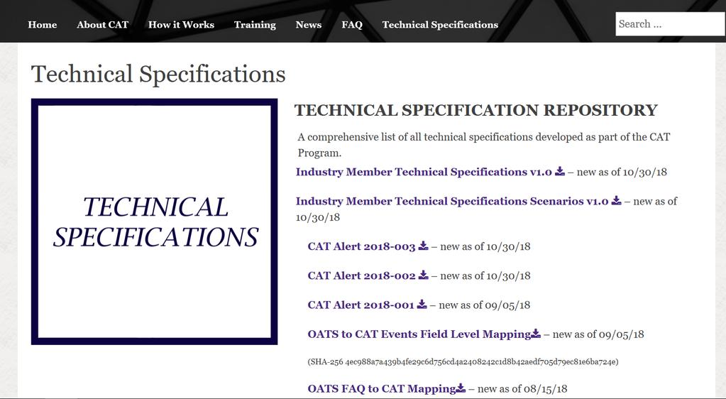 Accessing Technical Specifications/Scenarios on the CAT Website The below