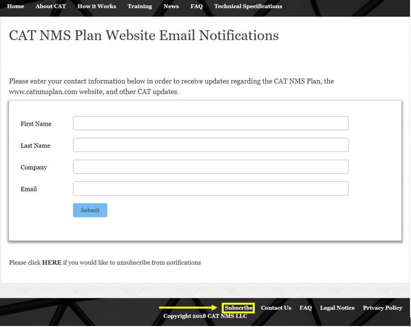 CAT NMS Plan Website Subscription The CAT NMS website (www.catnmsplan.
