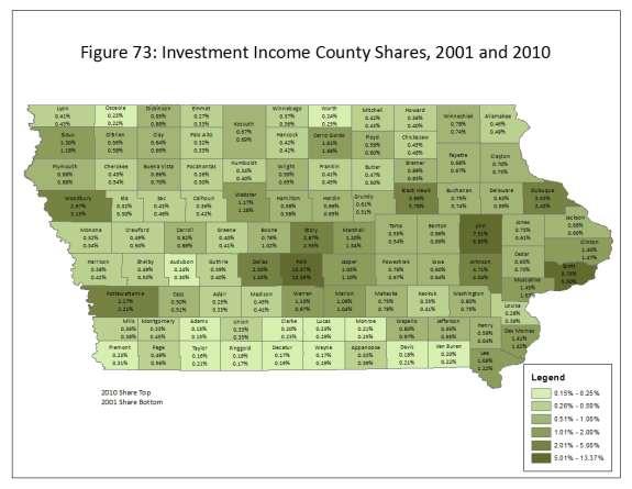 2001 Polk County s share equaled 13.39% and in 2010 it equaled 13.37%. These shares are about 4 percentage points less than Polk County s share of work-related income.