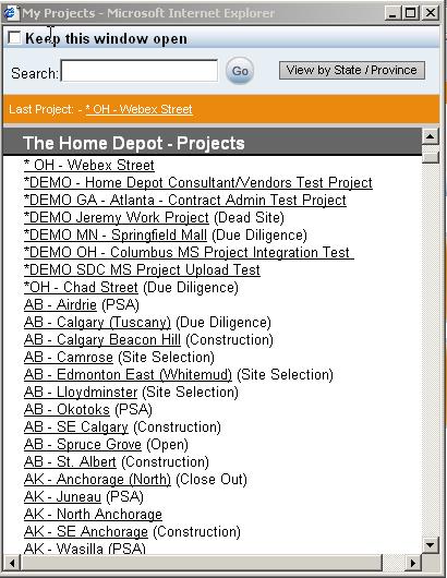 All projects to which you have access will be displayed in the My Projects Microsoft Internet Explorer Screen.