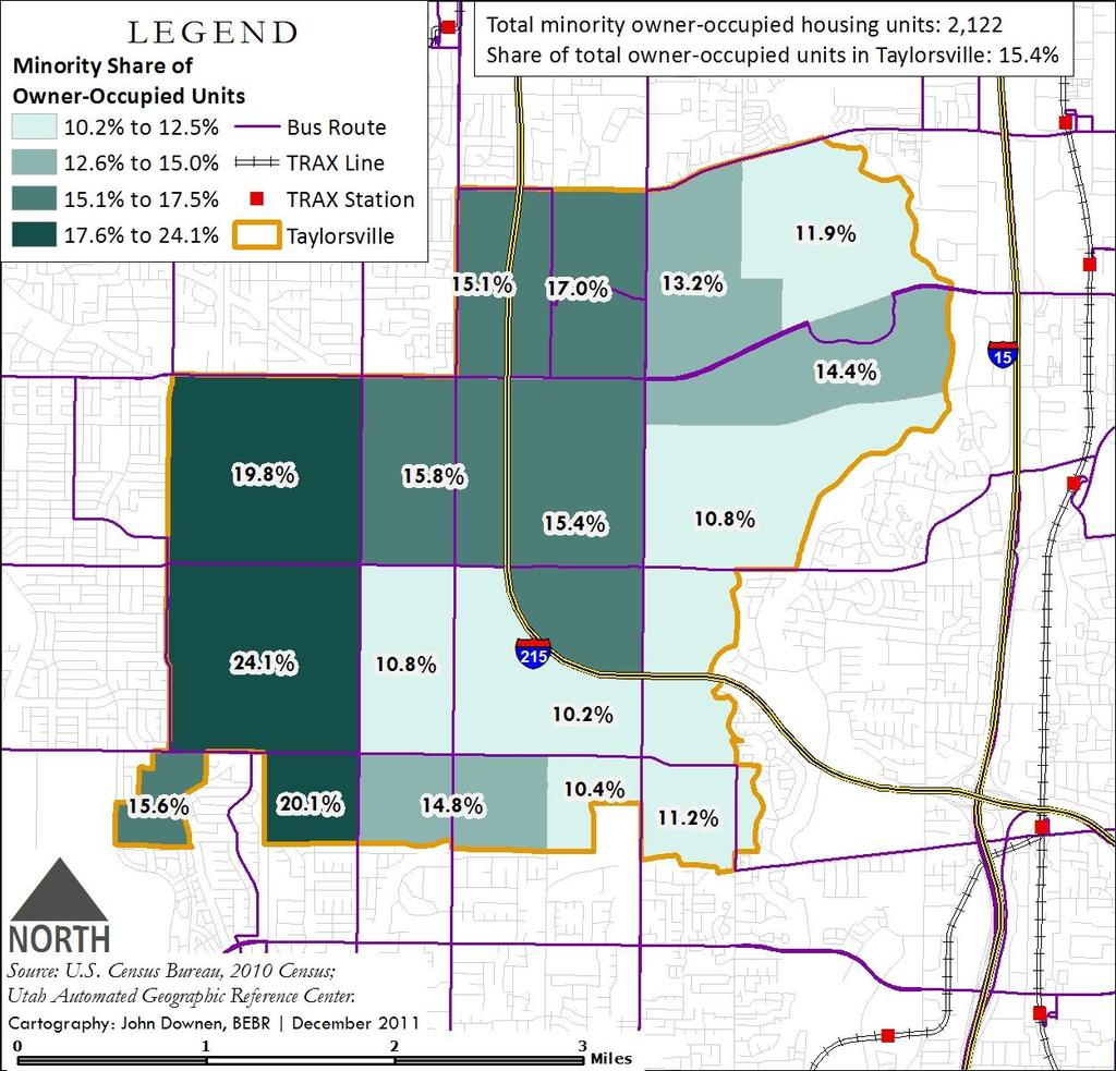 Figure 6 Share of Owner-Occupied Units in Taylorsville Occupied by Minority Household, 2010 As shown in Figure 6, the minority share of owner-occupied units is the highest on the west side.