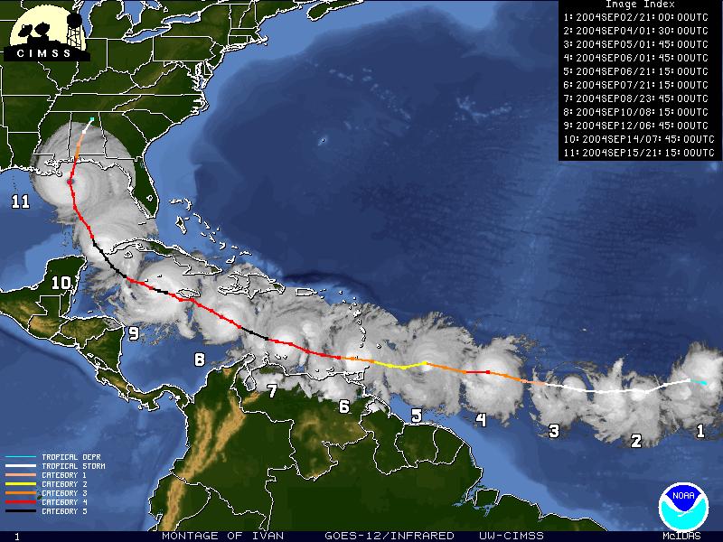 Hurricane Ivan (2004) had similar types of damages.