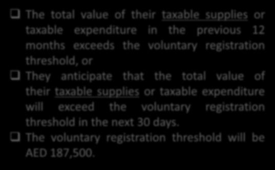 or taxable expenditure in the previous 12 months exceeds the voluntary registration threshold, or They