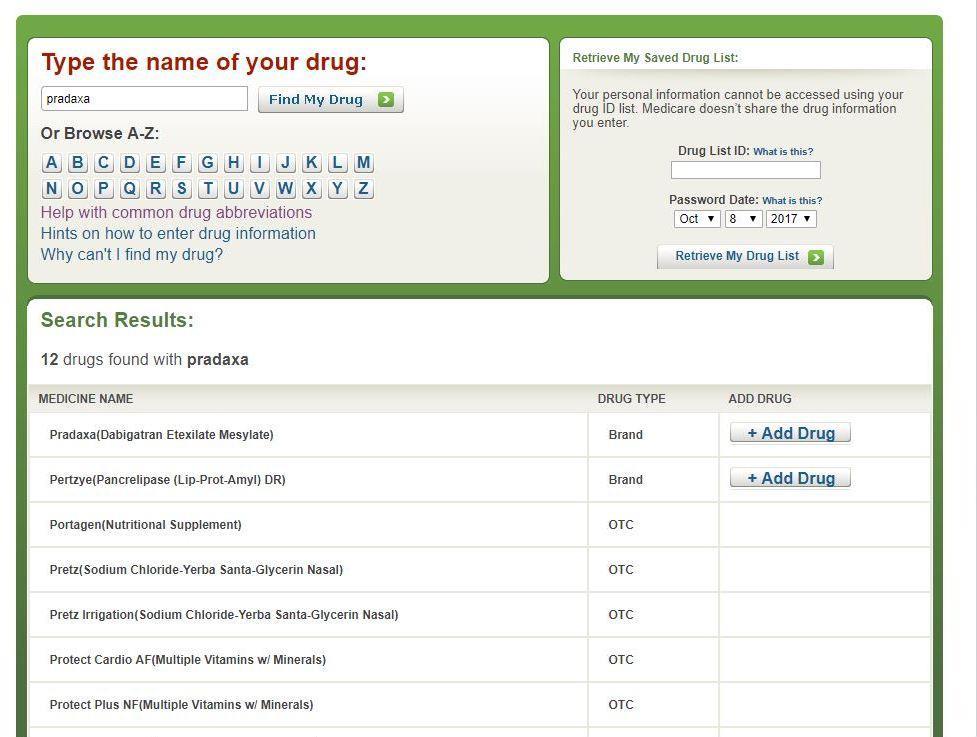 Find your drug on the list and then click on +Add Drug, box on
