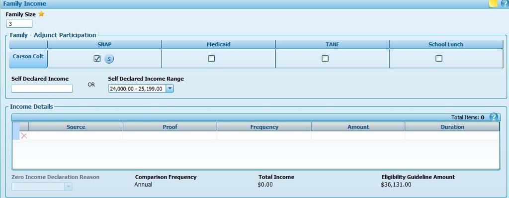 Step Three: Leave the Self Declared Income and Self Declared Income Range fields and the Income Details grid blank.