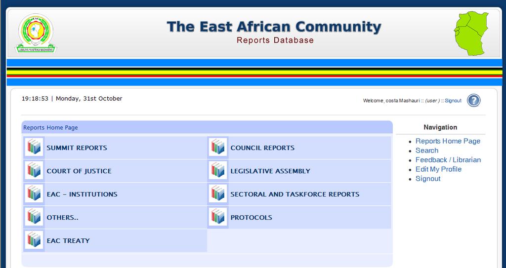 Source: EAC Reports Database The database has proved to be a very useful tool especially for those users who are responsible for following up and implementing decisions and directives of the organs