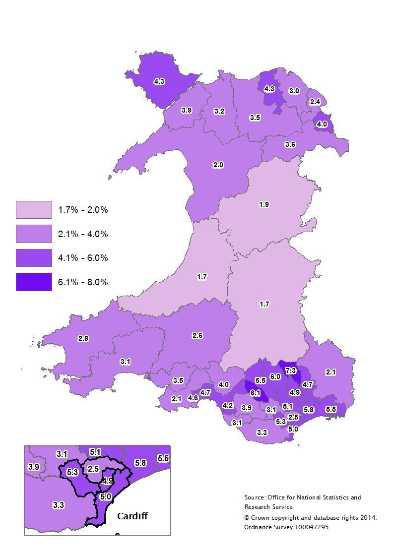 Map 7.2: Unofficial claimant count rates by Assembly Constituency, June 2014 2 2 Source: Research Service.