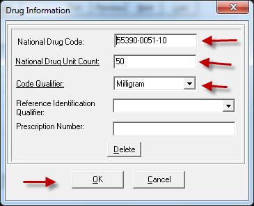 Complete: National Drug Code: Enter the NDC in the correct format (5-4-2) National Drug Unit Count: Enter the units according to the NDC definition Code Qualifier: