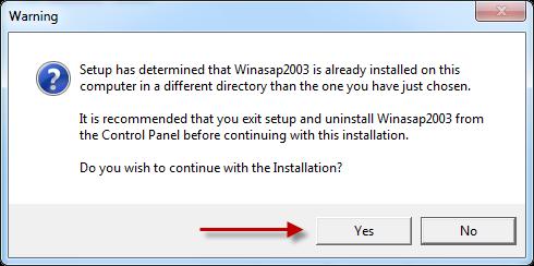 If you previously installed WINASAP, you may get this warning. If you do, select YES.