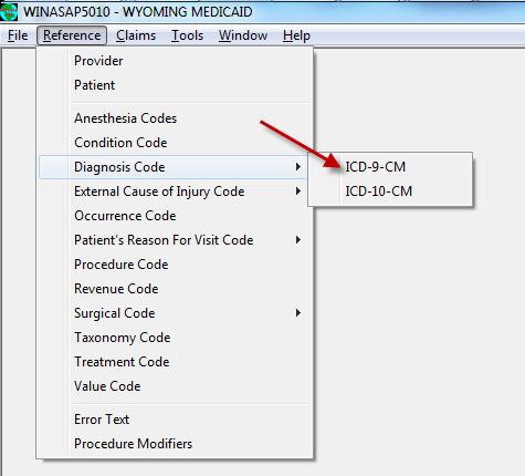 Chapter 5 Diagnosis Codes To enter your diagnosis codes, select the Reference menu