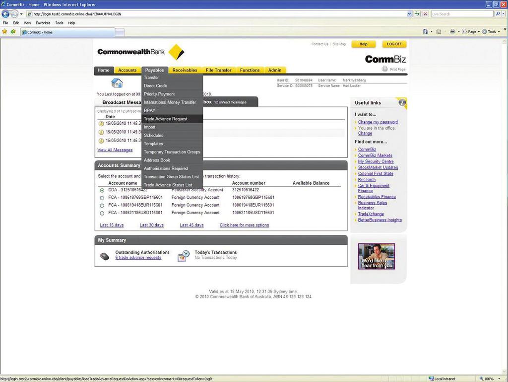 Trade Advance About this guide This guide covers how to: Submit a Trade Advance request through CommBiz. Authorise a Trade Advance request. Review the status of a Trade Advance request.