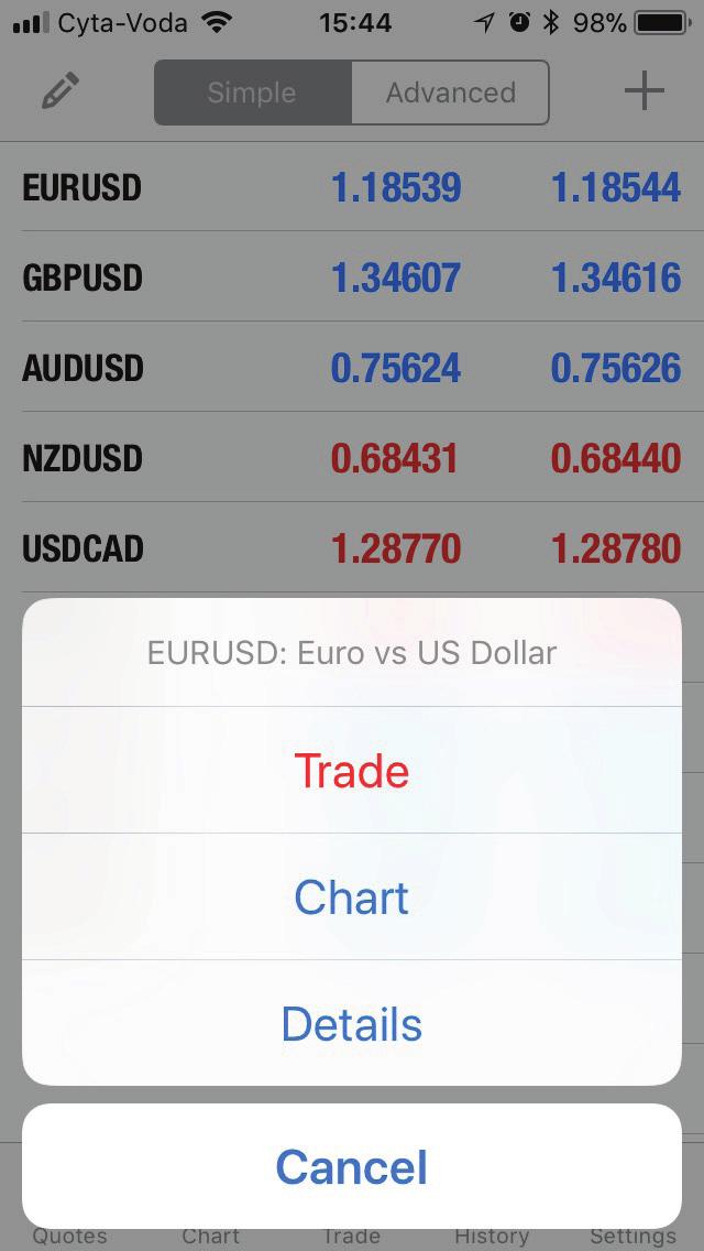 4. TRADE How to trade You can place a trade either by selecting menu on your phone and then selecting the New Order option, or by clicking on the instrument you wish to