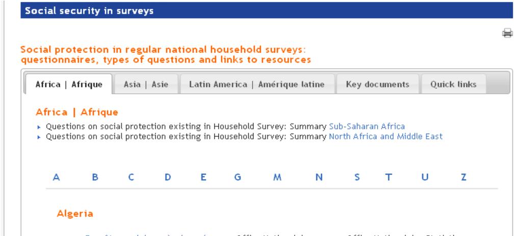 GESS Social protection in regular national household surveys: questionnaires, questions and links to resources Information organized by region