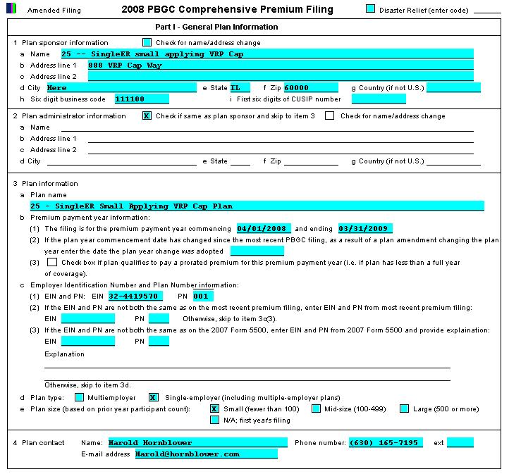 PBGC REPORTS Part I Complete Items 1-4 Part II Check Box only if you elect the