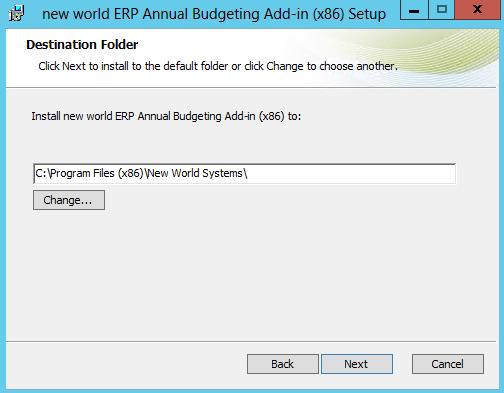 To install the new world ERP Annual Budgeting Add-In, follow the steps below: 1 Run the FmBudgetExcelAddIn_<Office version>.