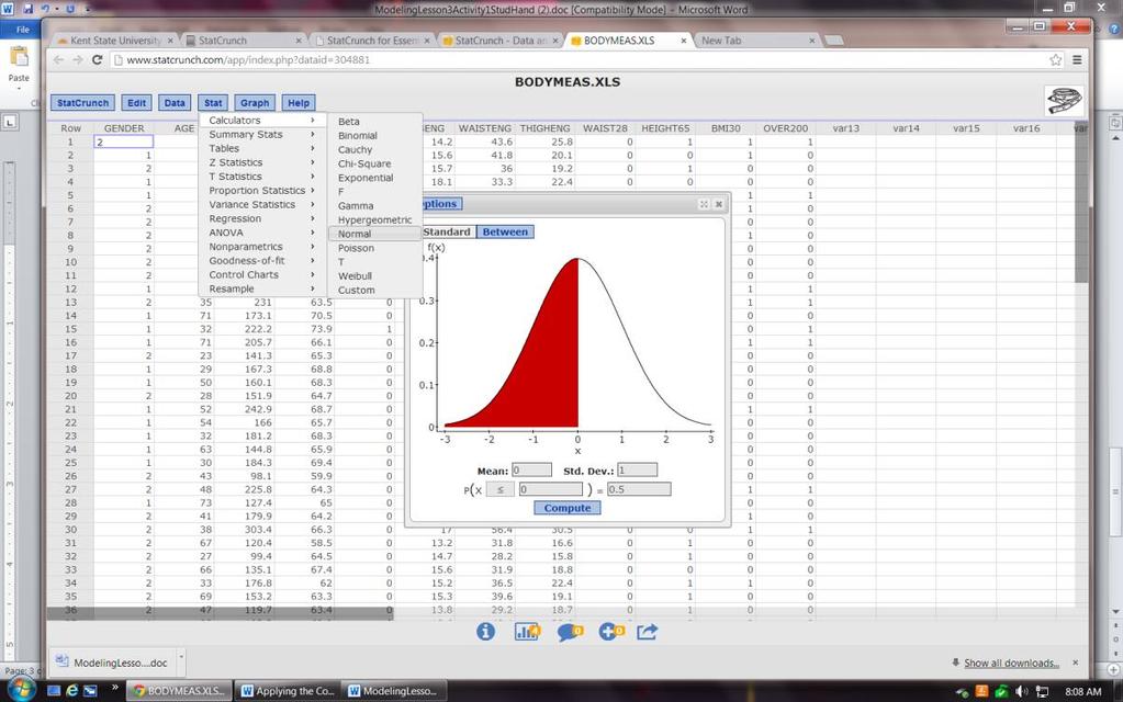Chapter 6 115 Part III: Using a Web Applet to Examine Normal Distributions o o Open StatCrunch Click on Stat, Calculators, then Normal.