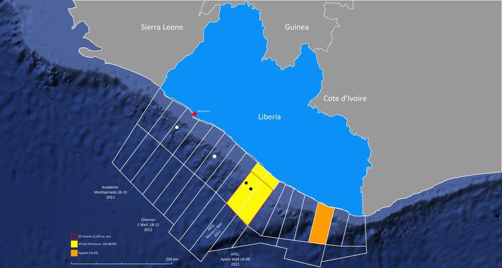 African Petroleum Corporation Limited Liberian Project: Blocks LB08 and LB09 Figure 2: Location of Liberian Project and nearby oil discoveries The Company holds a 100% interest in Blocks LB08 and
