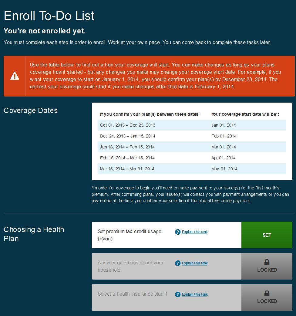 This is the screen that appears after choosing Continue to Enrollment.