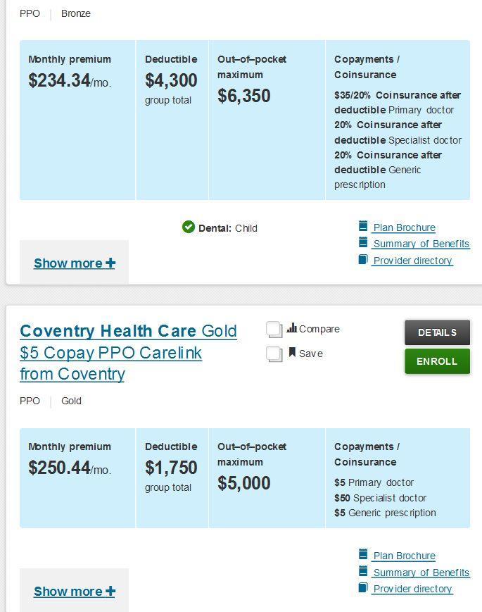Review plan options for monthly premium costs, deductibles, out of pocket maximums, costs to see primary doctors and specialists, and costs for prescriptions before enrolling.