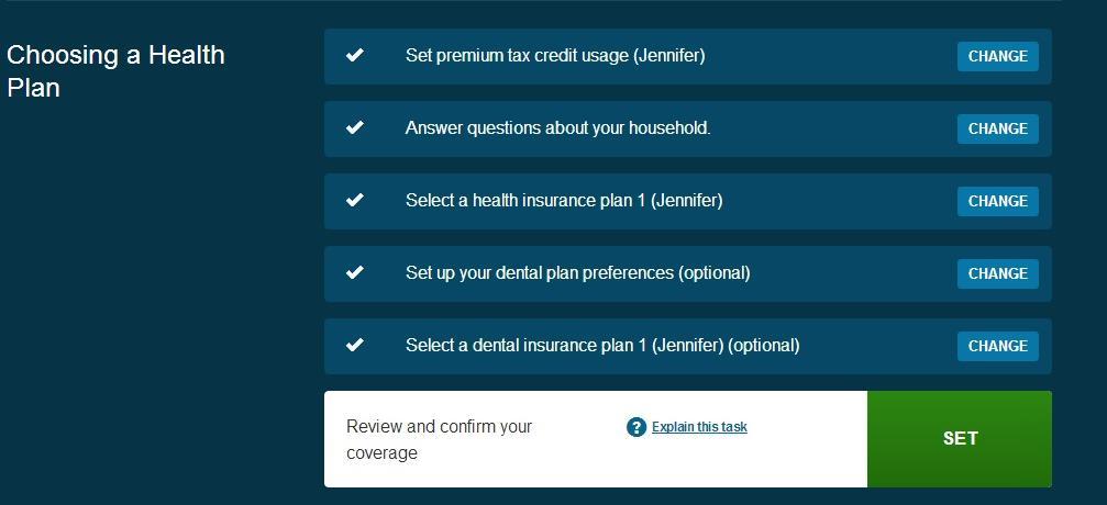 Click Set to move forward to finalizing your insurance plans and to make your first premium payment.
