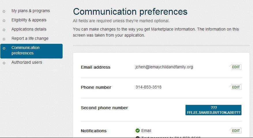 If you need to update your personal contact information or how you would like the Marketplace to contact you, change it in your