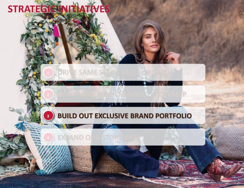 STRATEGIC INITIATIVES BUILD OUT EXCLUSIVE BRAND PORTFOLIO EXPAND OUR STORE