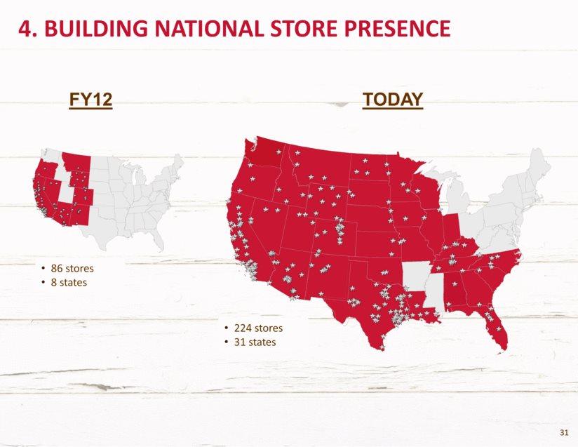 86 stores 8 states 224 stores 31 states