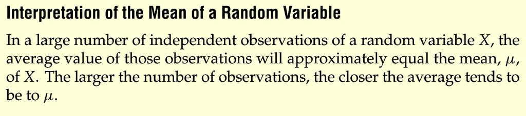 The Mean of a Random Variable (Cont.) What does is mean?