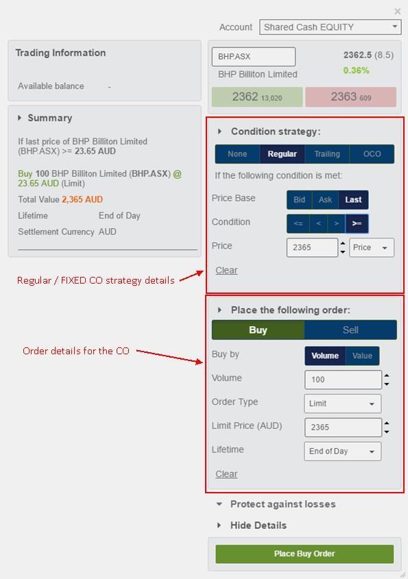 Example Order Entry showing details for