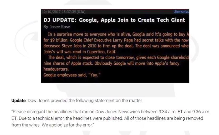 Any half intelligent human would immediately recognize this as a fake news wire for several reasons, the wording sounds very unofficial, Steve Job s Will would have been privately read in 2011