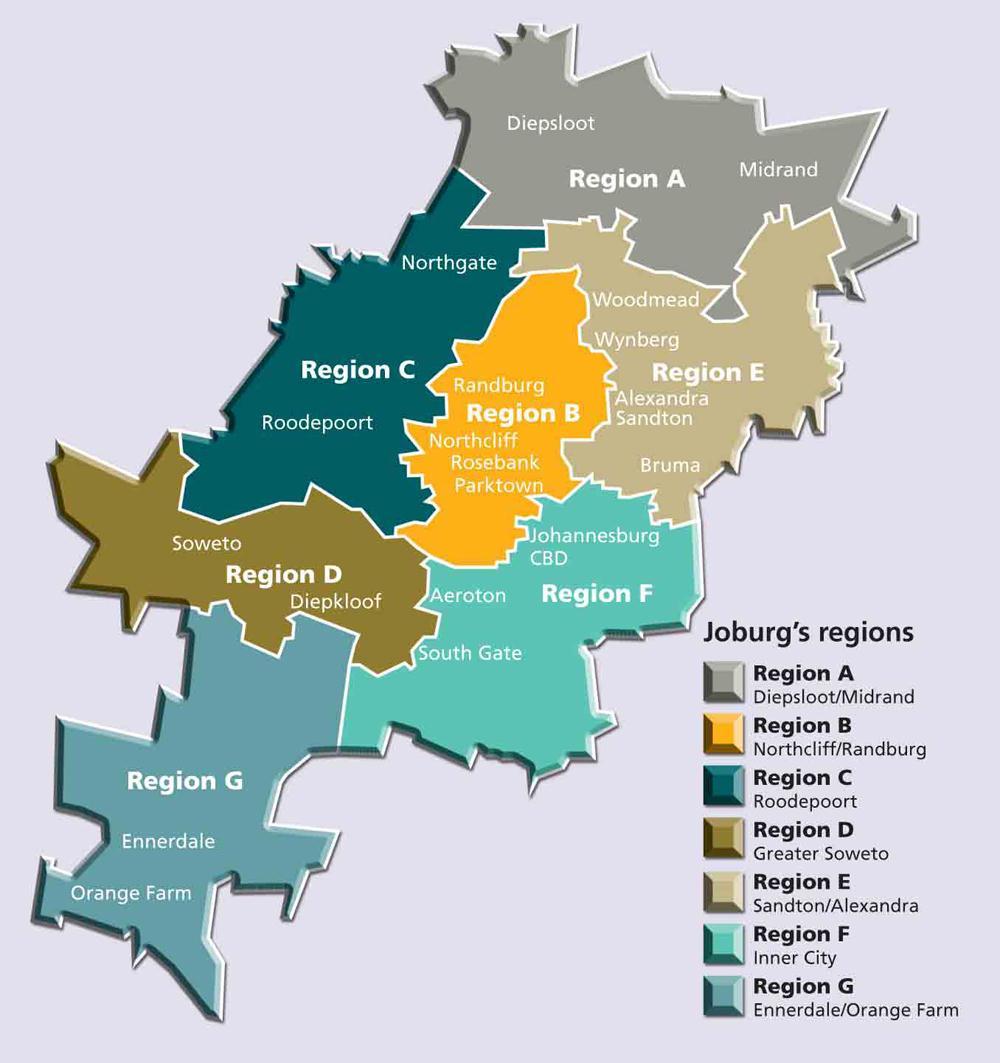 the City of Johannesburg has seven diverse city regions.