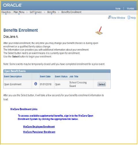 Click the OK button to return to the Benefits Enrollment page.