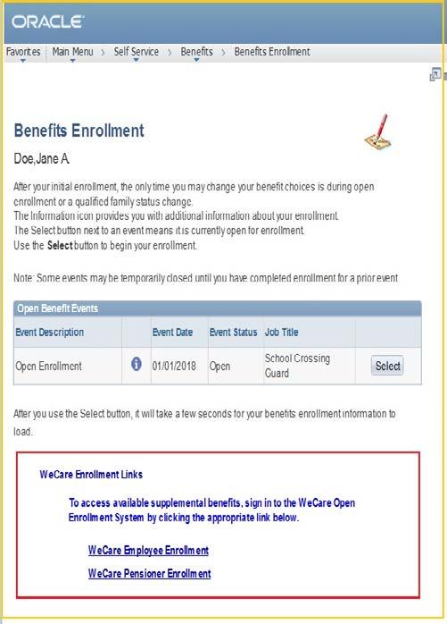 New Castle County Employee Self-Service User Guide for Open Enrollment 2018 WeCare Enrollment Links WeCare link are provided at the bottom of the Benefits Enrollment page, for easy access to