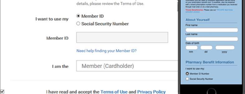 Register via web or mobile app using member ID number