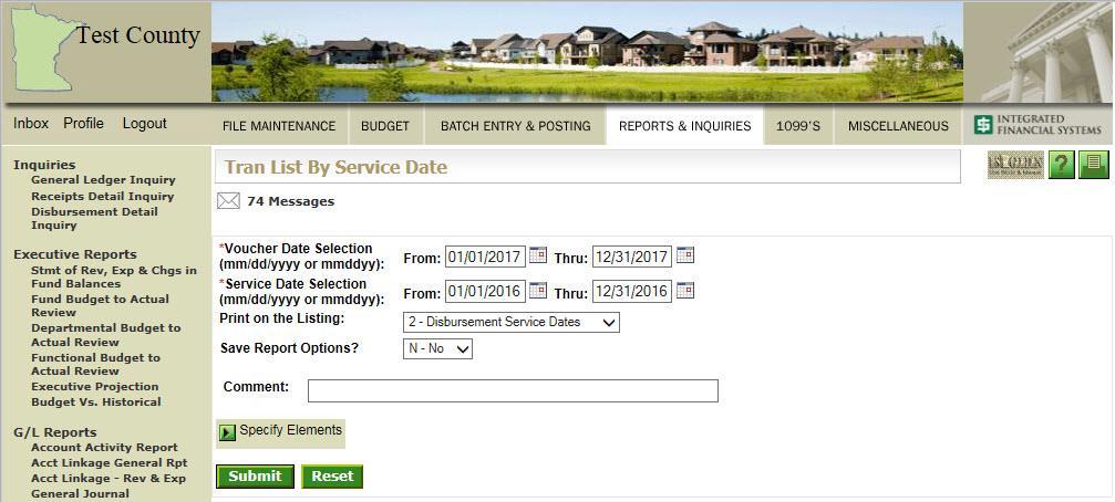 Print the Transaction Listing by Service Date This report