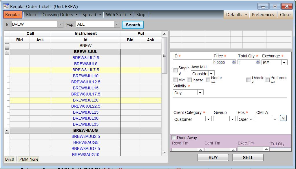 5. Order Management 5.1. Regular Order Window The Regular Order Ticket is used to enter a Day, GTC, GTD, IOC, Opening only, or FOK order. Reserve order functionality is available.